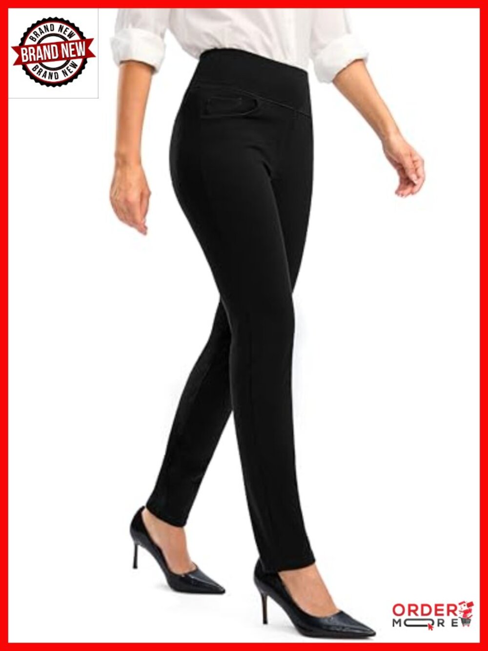 Women's Stretch Dress Pants High Waist Skinny 5 Pockets Work Trousers